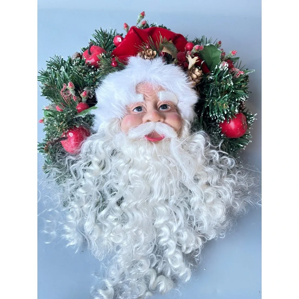Bronners Christmas Wonderland Santa Head Wreath Red Apples Berries Pinecones 10